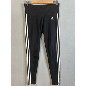 Adidas Womens Black Climalite Athletic Leggings Size M 3 Stripes Workout